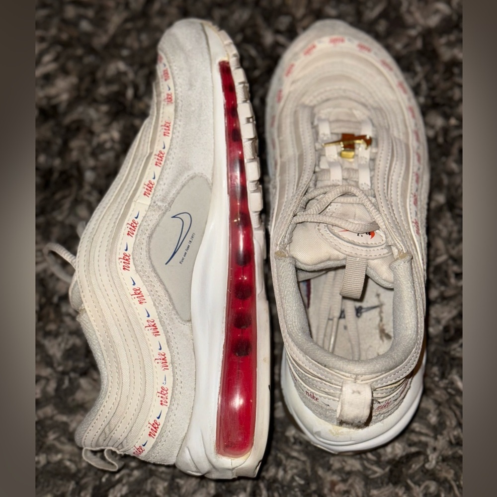 Nike White and Red Air Max 97 Sneakers